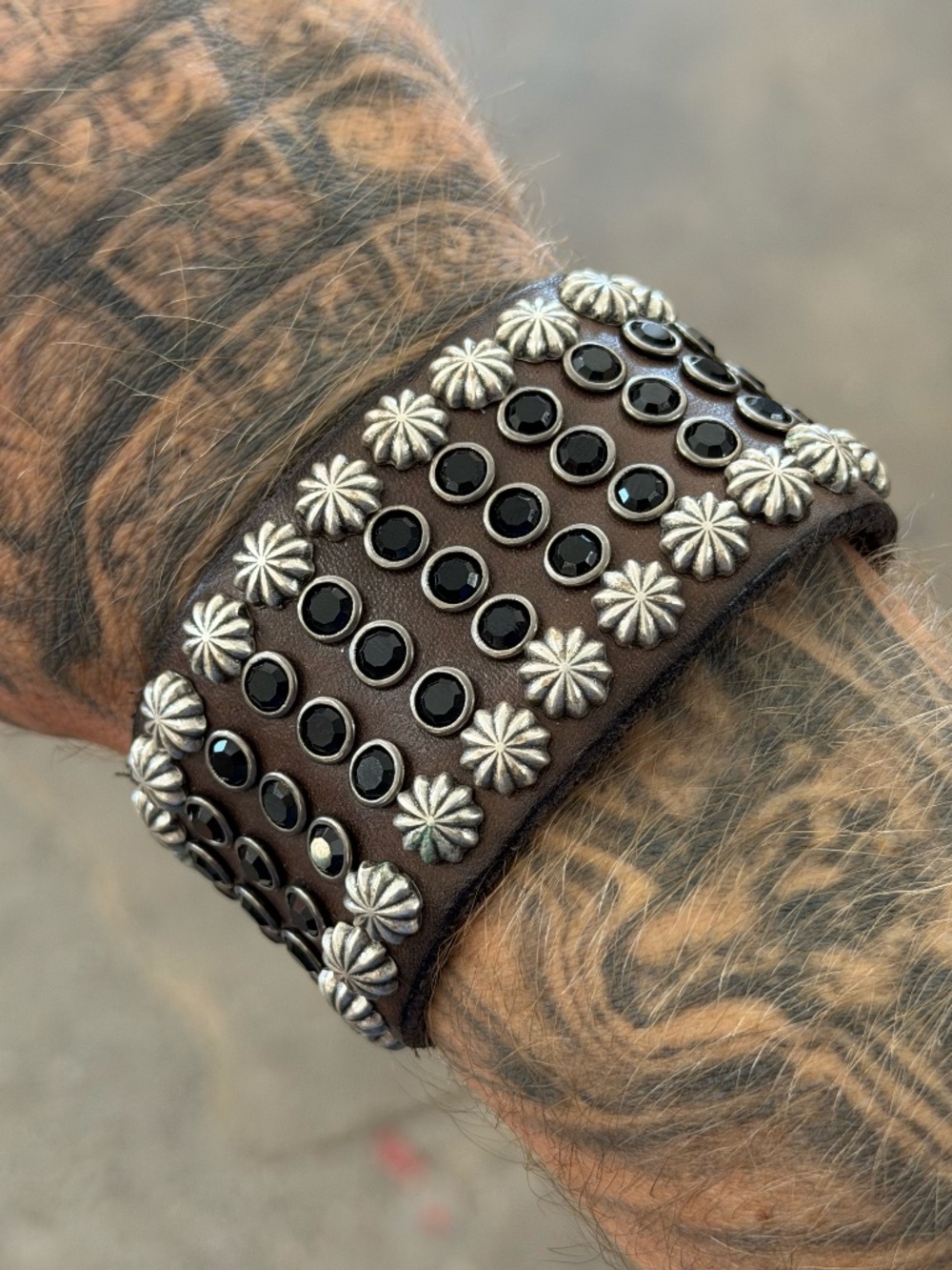 Campomaggi Leather Studded & Embellished Cuff Bracelet in Grigio
